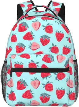 Симпатичный красный рюкзак с клубникой, легкий рюкзак для ноутбука, повседневная сумка для колледжа, дорожный рюкзак для мужчин и женщин