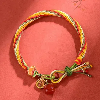 Симпатичный Маленький браслет с хурмой из натурального Агата Lucky Red Rope Плетеный ручной канат Женский велосипед Ручной работы Красочный канатный челнок