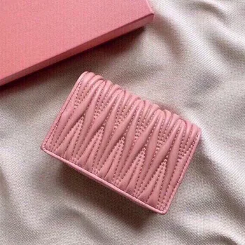 Симпатичный стеганый кошелек из натуральной кожи -розово-черный держатель для карт-бумажника