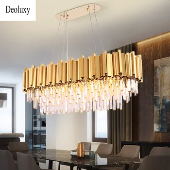Современная хрустальная люстра DEOLUXY для столовой, овальный дизайн, золотой / хромированный светильник cristal, роскошный кухонный островной подвесной светильник