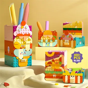 Строительные блоки Вкусная еда Креативный ящик для хранения своими руками Игрушки из блоков с наклейками Держатель для карандашей Подарок для хранения на рабочем столе для девочки