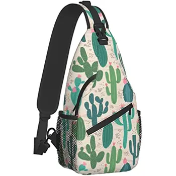 Сумка-слинг с акварельным кактусом, Походный рюкзак для путешествий, Водонепроницаемый Регулируемый рюкзак через плечо, нагрудная сумка для женщин и мужчин